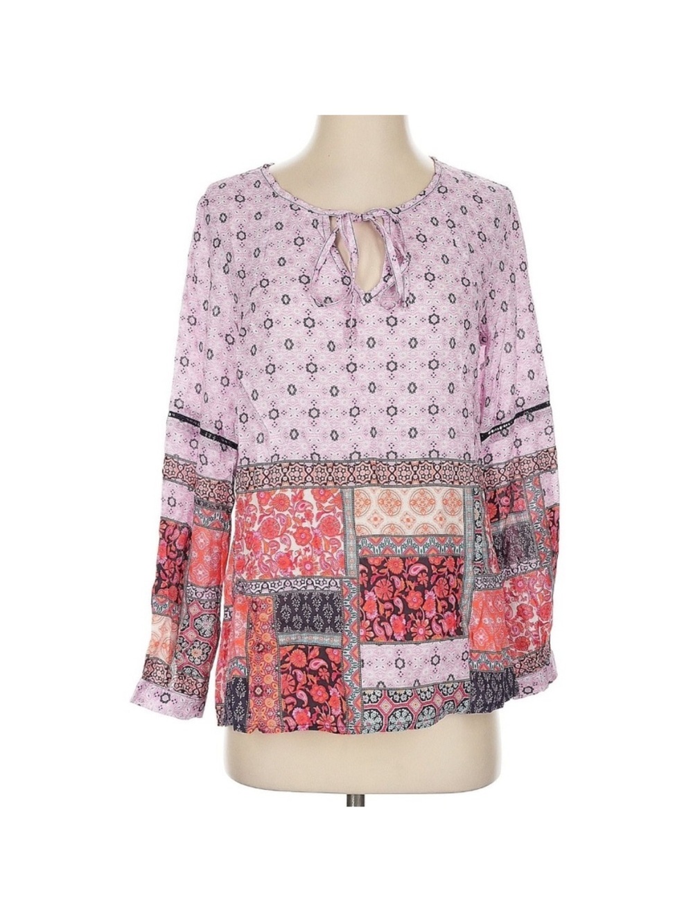 Feathers by Tolani Elsie Patchwork Blouse Pink Purple Boho Top Modal XS NWT - Picture 2 of 6